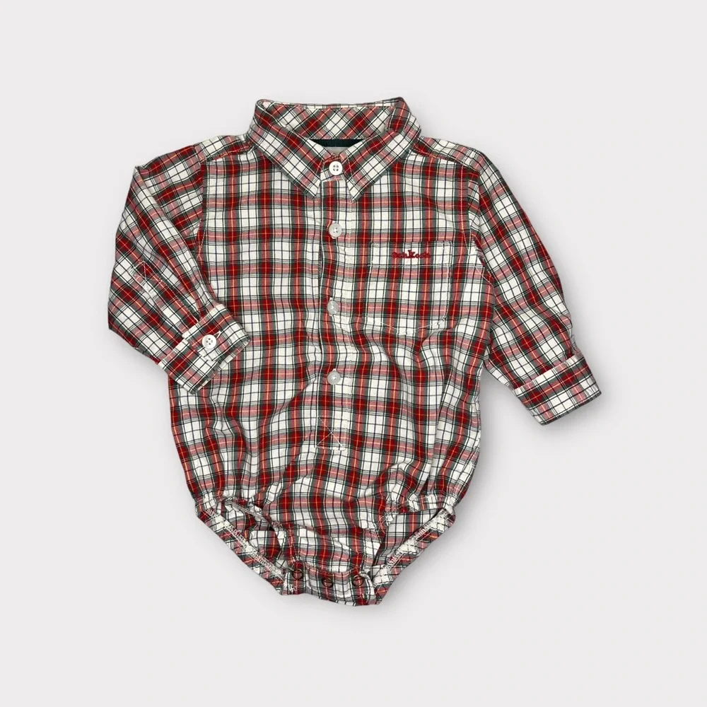 OshKosh B’gosh Holiday Red Plaid Button Up Collar Bodysuit